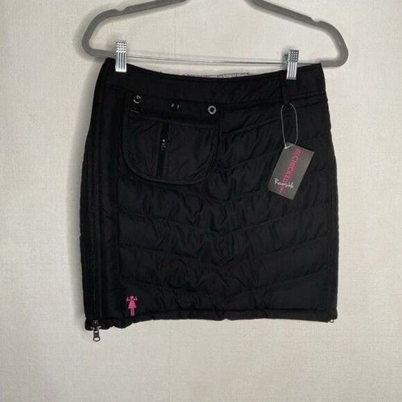 NWT Chicked Duck Down Puffer Quilted Ski Reversible Mini Skirt Women Size S Blac - Picture 1 of 14